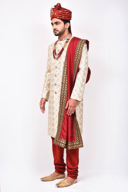 Buy_Arihant Rai Sinha_Maroon Embroidered Border Shawl_Online_at_Aza_Fashions