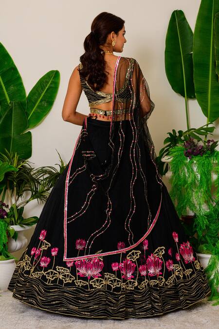 FABPIXEL Black & Red Printed Semi-Stitched Lehenga & Unstitched Blouse With  Dupatta - Absolutely Desi