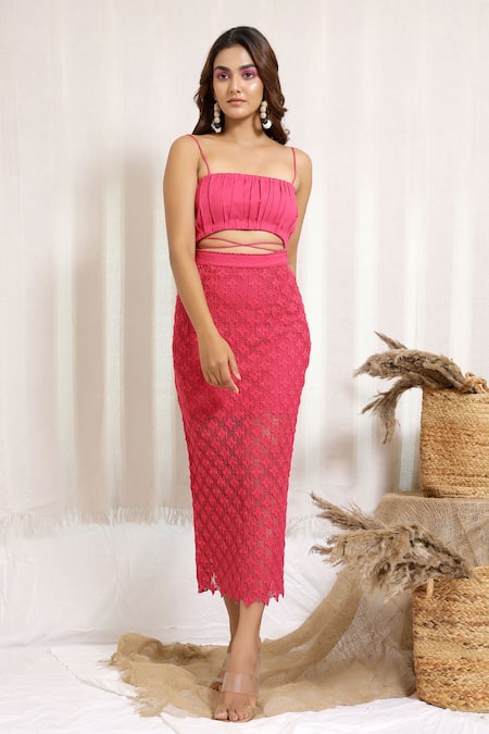 Kalakaari By Sagarika Periwinkle Crop Top & Skirt Set 