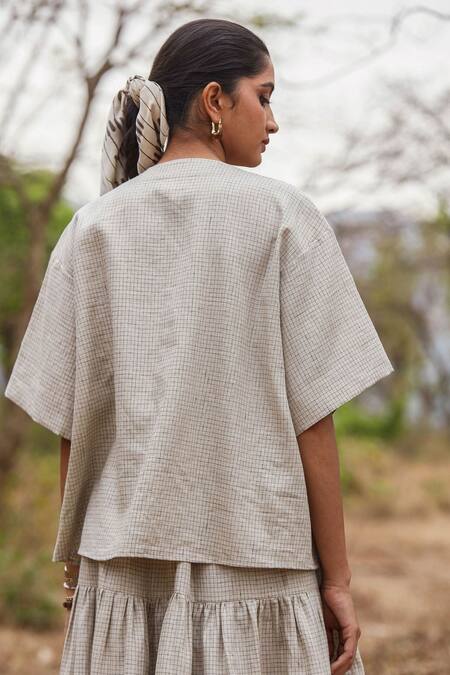 Shop_The Summer House_Beige Solio Checkered Top_Online_at_Aza_Fashions