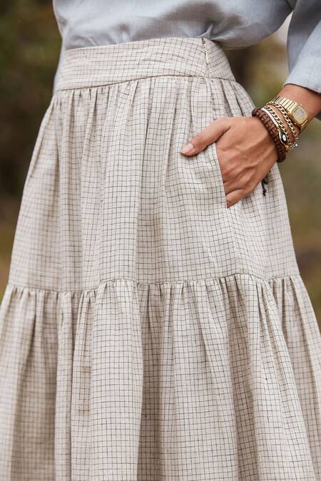 Shop The Summer House Beige Solio Checkered Tiered Skirt Online at Aza Fashions Shop_The Summer House_Beige Solio Checkered Tiered Skirt_Online_at_Aza_Fashions