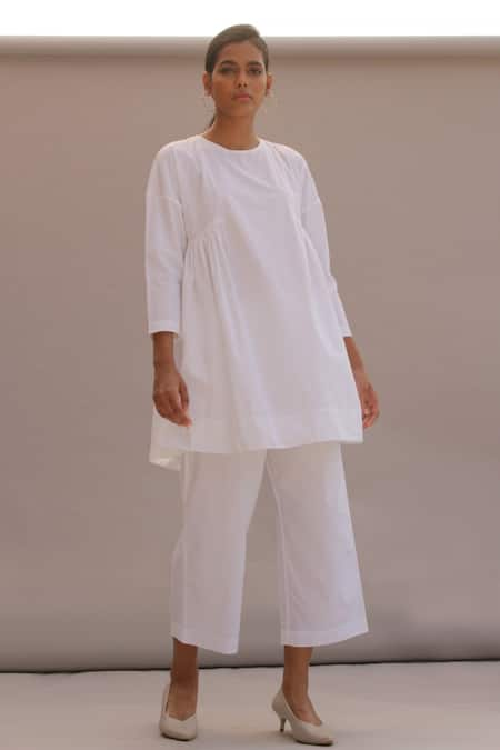 The Summer House White Organic Cotton Cambric Natsu Drop Shoulder Tunic And Pant Set  