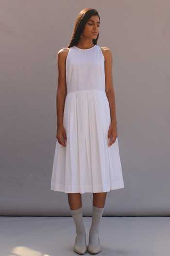 The Summer House_White Organic Cotton Cambric Round Stealla Dress_Online_at_Aza_Fashions