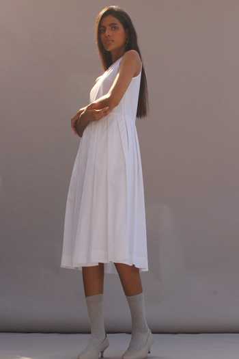 Buy_The Summer House_White Organic Cotton Cambric Round Stealla Dress_Online_at_Aza_Fashions