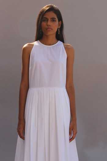 Shop_The Summer House_White Organic Cotton Cambric Round Stealla Dress_Online_at_Aza_Fashions