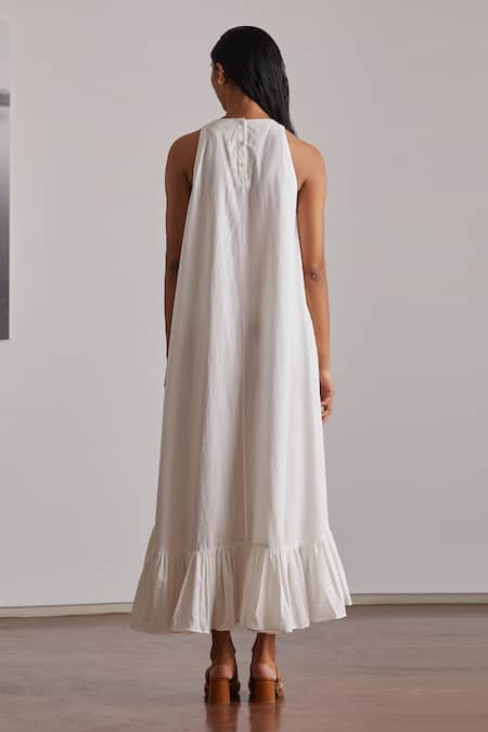 Shop The Summer House White Handspun And Handwoven Cotton Round Neal Ruffle Hem Dress at Aza Fashions Shop_The Summer House_White Handspun And Handwoven Cotton Round Neal Ruffle Hem Dress _at_Aza_Fashions