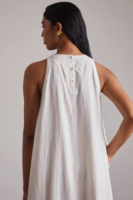 Shop The Summer House White Handspun And Handwoven Cotton Round Neal Ruffle Hem Dress Online at Aza Fashions Shop_The Summer House_White Handspun And Handwoven Cotton Round Neal Ruffle Hem Dress _Online_at_Aza_Fashions