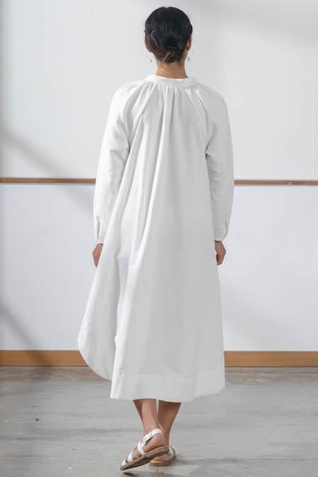 Shop The Summer House White Handspun And Handwoven Cotton Mandarin Collar Woodstock Dress at Aza Fashions Shop_The Summer House_White Handspun And Handwoven Cotton Mandarin Collar Woodstock Dress _at_Aza_Fashions