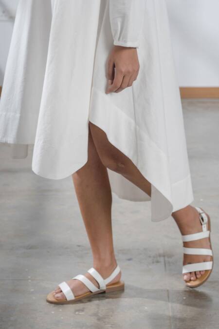 The Summer House White Handspun And Handwoven Cotton Mandarin Collar Woodstock Dress at Aza Fashions The Summer House_White Handspun And Handwoven Cotton Mandarin Collar Woodstock Dress _at_Aza_Fashions