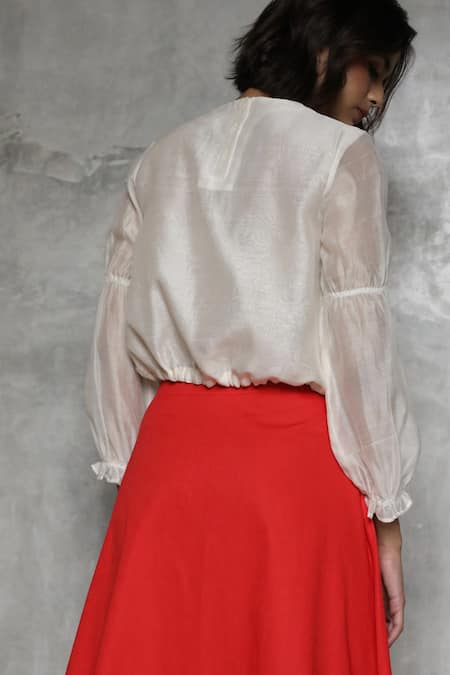 Shop The Summer House White Handwoven Chanderi High Neck Atlas Top at Aza Fashions Shop_The Summer House_White Handwoven Chanderi High Neck Atlas Top _at_Aza_Fashions