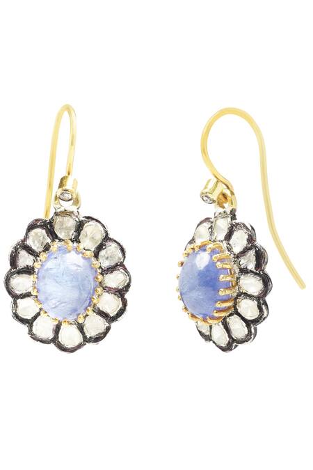 The Alchemy Studio_Black Polki And Tanzanite Uncut Diamond Dancing Flower Earrings_Online_at_Aza_Fashions
