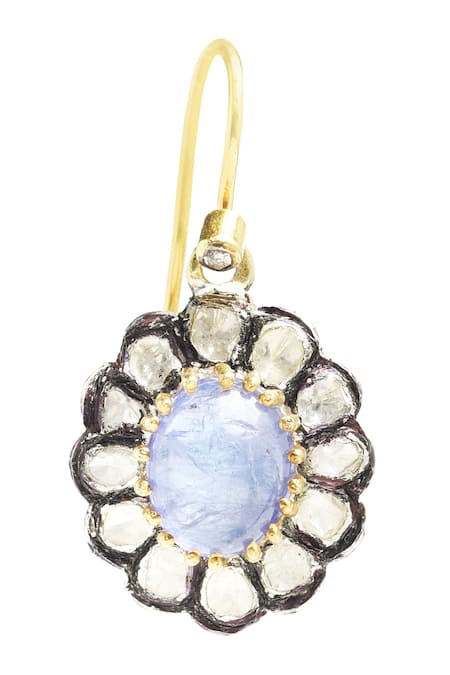 Buy_The Alchemy Studio_Black Polki And Tanzanite Uncut Diamond Dancing Flower Earrings_Online_at_Aza_Fashions