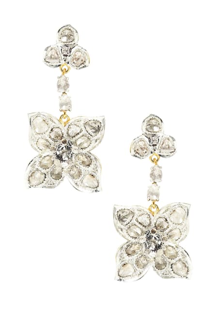 The Alchemy Studio Black Polki And Single Cut Diamonds Four Petal Flower Earring 