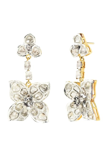 Shop The Alchemy Studio Black Polki And Single Cut Diamonds Four Petal Flower Earring at Aza Fashions Shop_The Alchemy Studio_Black Polki And Single Cut Diamonds Four Petal Flower Earring_at_Aza_Fashions