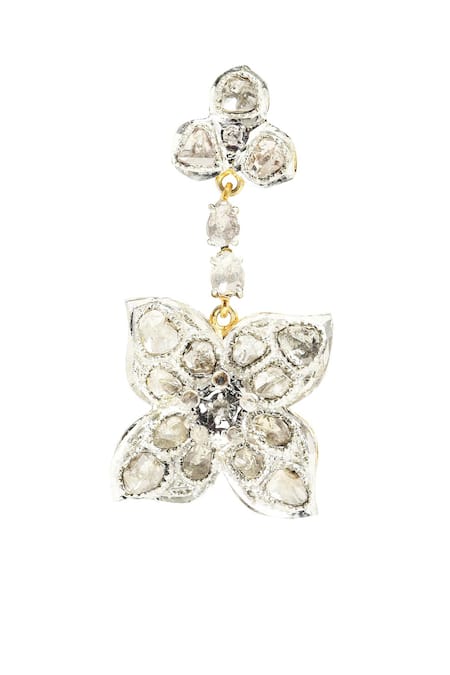 The Alchemy Studio Black Polki And Single Cut Diamonds Four Petal Flower Earring Online at Aza Fashions The Alchemy Studio_Black Polki And Single Cut Diamonds Four Petal Flower Earring_Online_at_Aza_Fashions