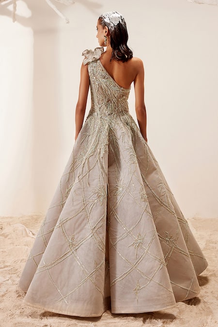 Shop Adaara Couture Organza Net, Coated Fabric Floral Motifs One Embroidered Gown at Aza Fashions Shop_Adaara Couture_Organza Net, Coated Fabric Floral Motifs One Embroidered Gown _at_Aza_Fashions