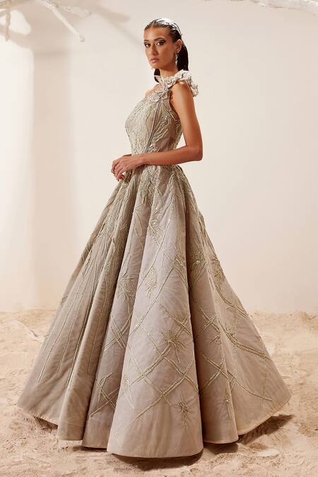 Adaara Couture Organza Net, Coated Fabric Floral Motifs One Embroidered Gown Online at Aza Fashions Adaara Couture_Organza Net, Coated Fabric Floral Motifs One Embroidered Gown _Online_at_Aza_Fashions