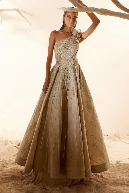 Buy Adaara Couture Organza Net, Coated Fabric Floral Motifs One Embroidered Gown Online at Aza Fashions Buy_Adaara Couture_Organza Net, Coated Fabric Floral Motifs One Embroidered Gown _Online_at_Aza_Fashions