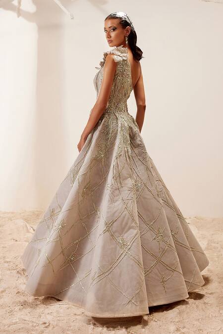 Shop Adaara Couture Organza Net, Coated Fabric Floral Motifs One Embroidered Gown Online at Aza Fashions Shop_Adaara Couture_Organza Net, Coated Fabric Floral Motifs One Embroidered Gown _Online_at_Aza_Fashions