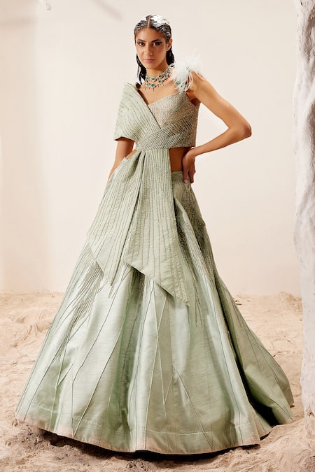 Adaara Couture Embroidered Draped Top & Lehenga Set 