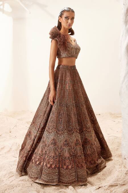 Adaara Couture Brown , Bamberg Silk, Glitter Morris Hand Embroidered Lehenga Set Online at Aza Fashions Adaara Couture_Brown , Bamberg Silk, Glitter Morris Hand Embroidered Lehenga Set _Online_at_Aza_Fashions