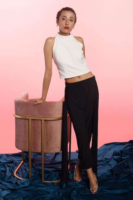 Couché By Anandini_White Punto Plain Halter Neck Top And Pant Set _Online_at_Aza_Fashions