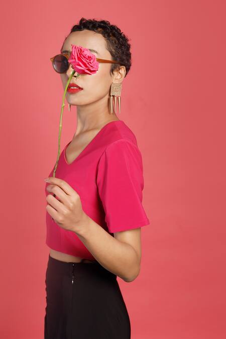 Shop_Couché By Anandini_Black Punto Plain Asymmetric Neck Top And Skirt Set _Online_at_Aza_Fashions