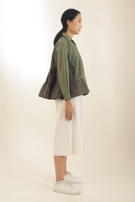 Buy_Leh Studios_White Cotton Twill Thread Work Front Crease Pant_Online_at_Aza_Fashions