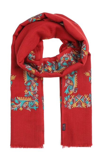Shingora Maroon Embroidered Floral Shawl Online at Aza Fashions Shingora_Maroon Embroidered Floral Shawl _Online_at_Aza_Fashions