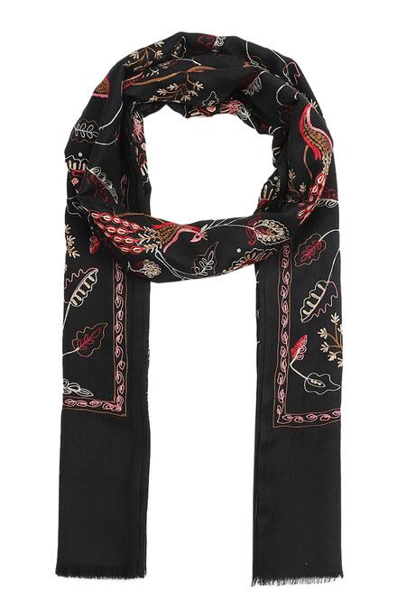 Shingora Black Embroidered Floral Stole Online at Aza Fashions Shingora_Black Embroidered Floral Stole _Online_at_Aza_Fashions