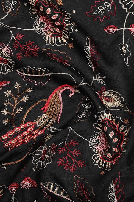 Shop Shingora Black Embroidered Floral Stole Online at Aza Fashions Shop_Shingora_Black Embroidered Floral Stole _Online_at_Aza_Fashions