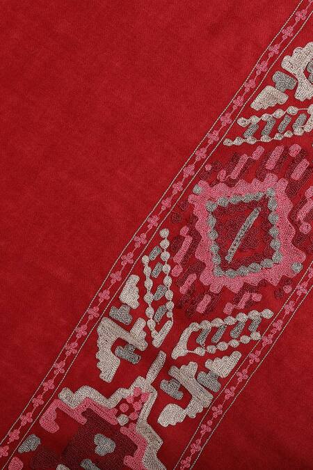 Buy_Shingora_Maroon Embroidered Woollen Geometric Shawl _Online_at_Aza_Fashions