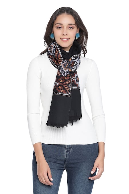 Shingora Black Embroidered Woollen Shawl