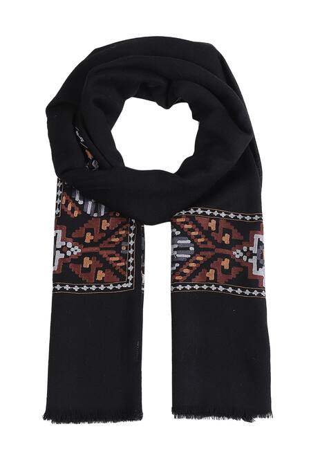 Shingora_Black Embroidered Woollen Shawl _Online_at_Aza_Fashions