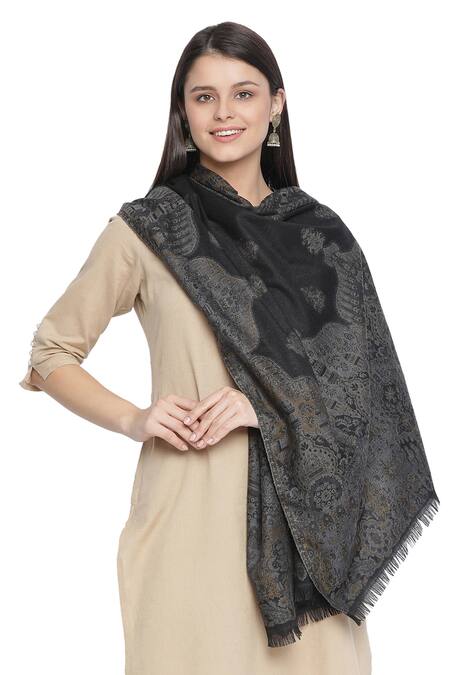 Shingora Black Woven Kani Mughal Stole Online at Aza Fashions Shingora_Black Woven Kani Mughal Stole _Online_at_Aza_Fashions