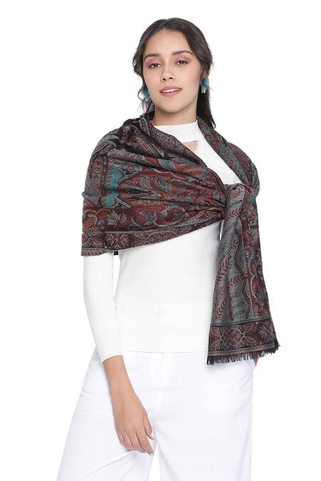 Shingora Black Woven Kani Woollen Shawl