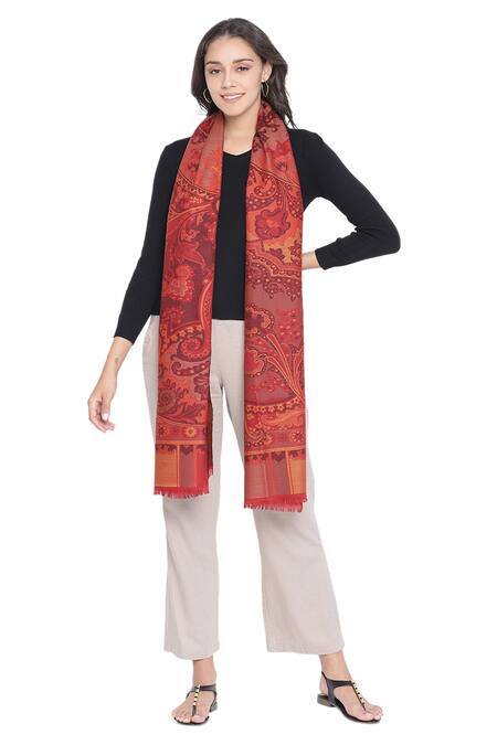 Shop Shingora Maroon Woven Kani Floral Shawl at Aza Fashions Shop_Shingora_Maroon Woven Kani Floral Shawl _at_Aza_Fashions