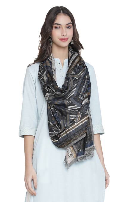 Shingora_Black Woven Jacquard Stole _Online_at_Aza_Fashions