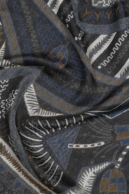 Shingora_Black Woven Jacquard Stole _at_Aza_Fashions