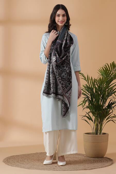 Shingora Black Woven Jacquard Floral Stole