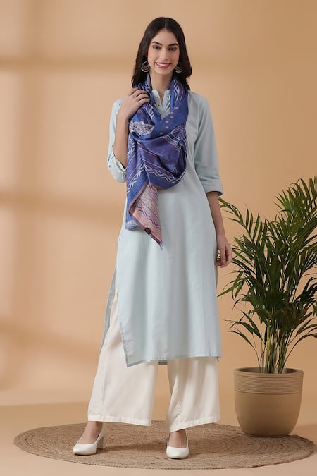 Shingora Blue Woven Jacquard Stole