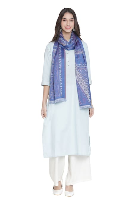 Shop Shingora Blue Woven Jacquard Stole at Aza Fashions Shop_Shingora_Blue Woven Jacquard Stole _at_Aza_Fashions