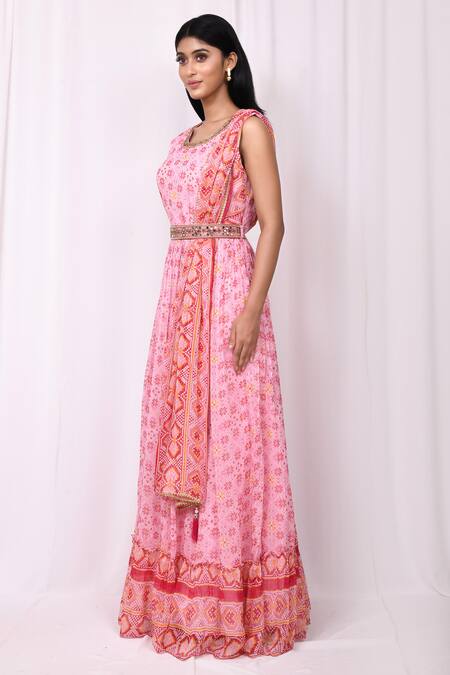Buy Samyukta Singhania Pink Cotton, Silk Embroidery, Tassels Geometric Print Anarkali With Dupatta Online at Aza Fashions Buy_Samyukta Singhania_Pink Cotton, Silk Embroidery, Tassels Geometric Print Anarkali With Dupatta_Online_at_Aza_Fashions