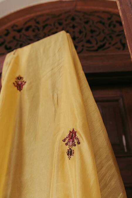 Jodi_Yellow Silk Sequins, Thread Work Sariska Hand Embroidered Dupatta_Online_at_Aza_Fashions