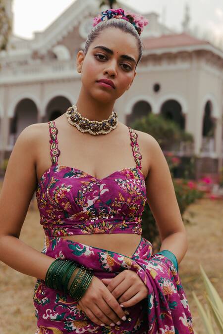 Jodi_Pink Beads, Sequins Devi Hand Embroidered Belt_Online_at_Aza_Fashions