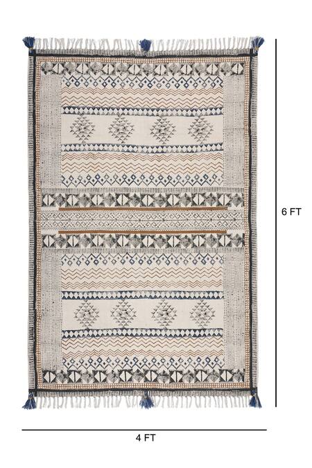 Orna_Blue 100% Cotton Block Print Hand Rug_Online_at_Aza_Fashions
