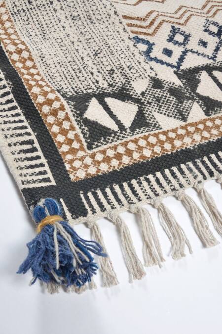 Buy_Orna_Blue 100% Cotton Block Print Hand Rug_Online_at_Aza_Fashions