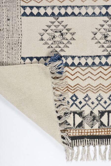 Shop_Orna_Blue 100% Cotton Block Print Hand Rug_Online_at_Aza_Fashions