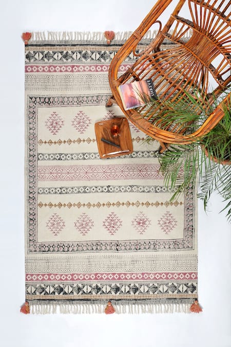 ORNA Pink 100% Cotton Block Print Hand Rug 