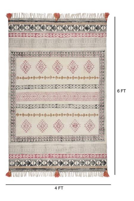Orna Pink 100% Cotton Block Print Hand Rug Online at Aza Fashions Orna_Pink 100% Cotton Block Print Hand Rug_Online_at_Aza_Fashions
